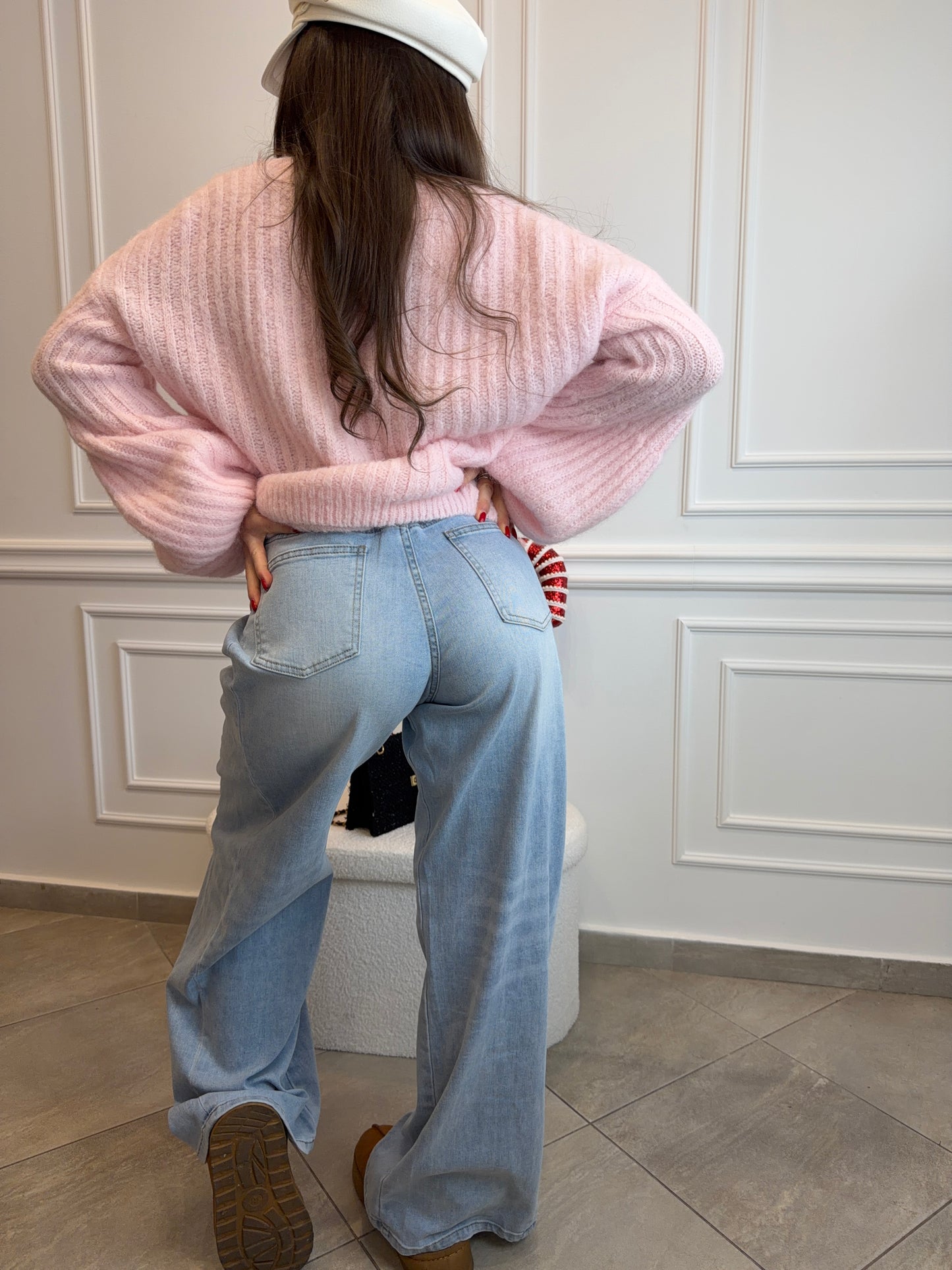 Jasne jeansy wide leg z elastanem