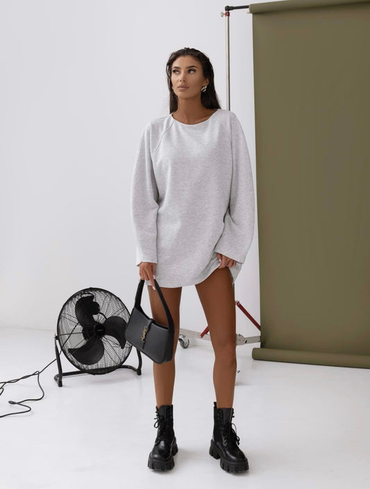 Szara sukienko-bluza z wiązanym paskiem