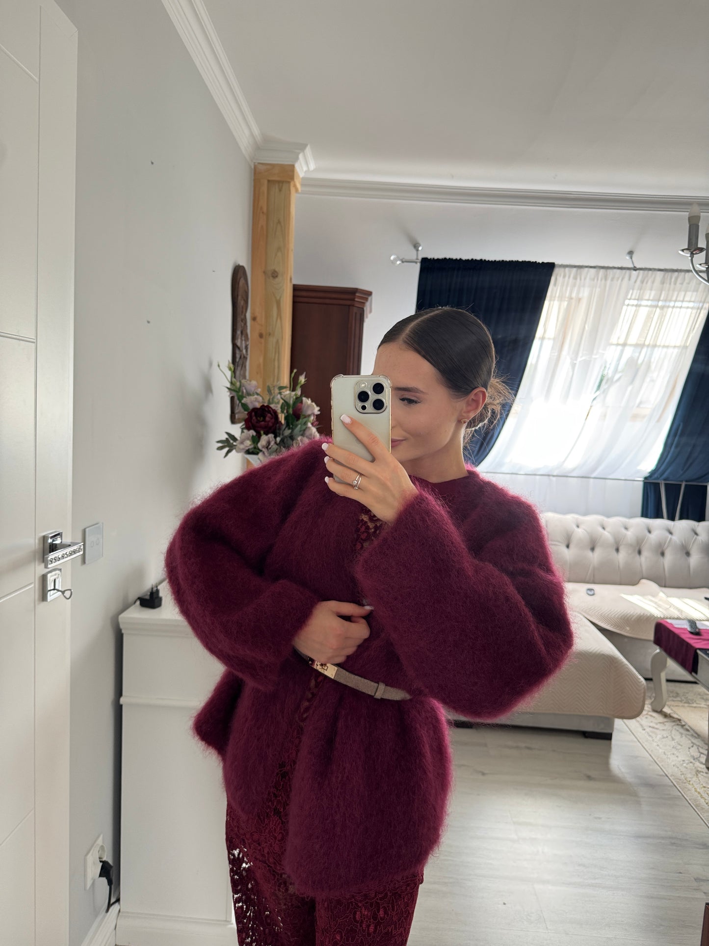 Kardigan z Kid Mohair w kolorze burgundowym