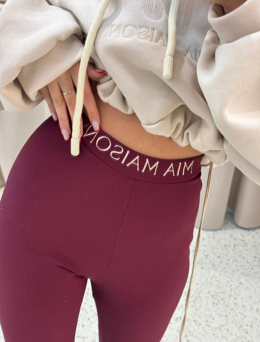 Bordowe legginsy z wysokim stanem