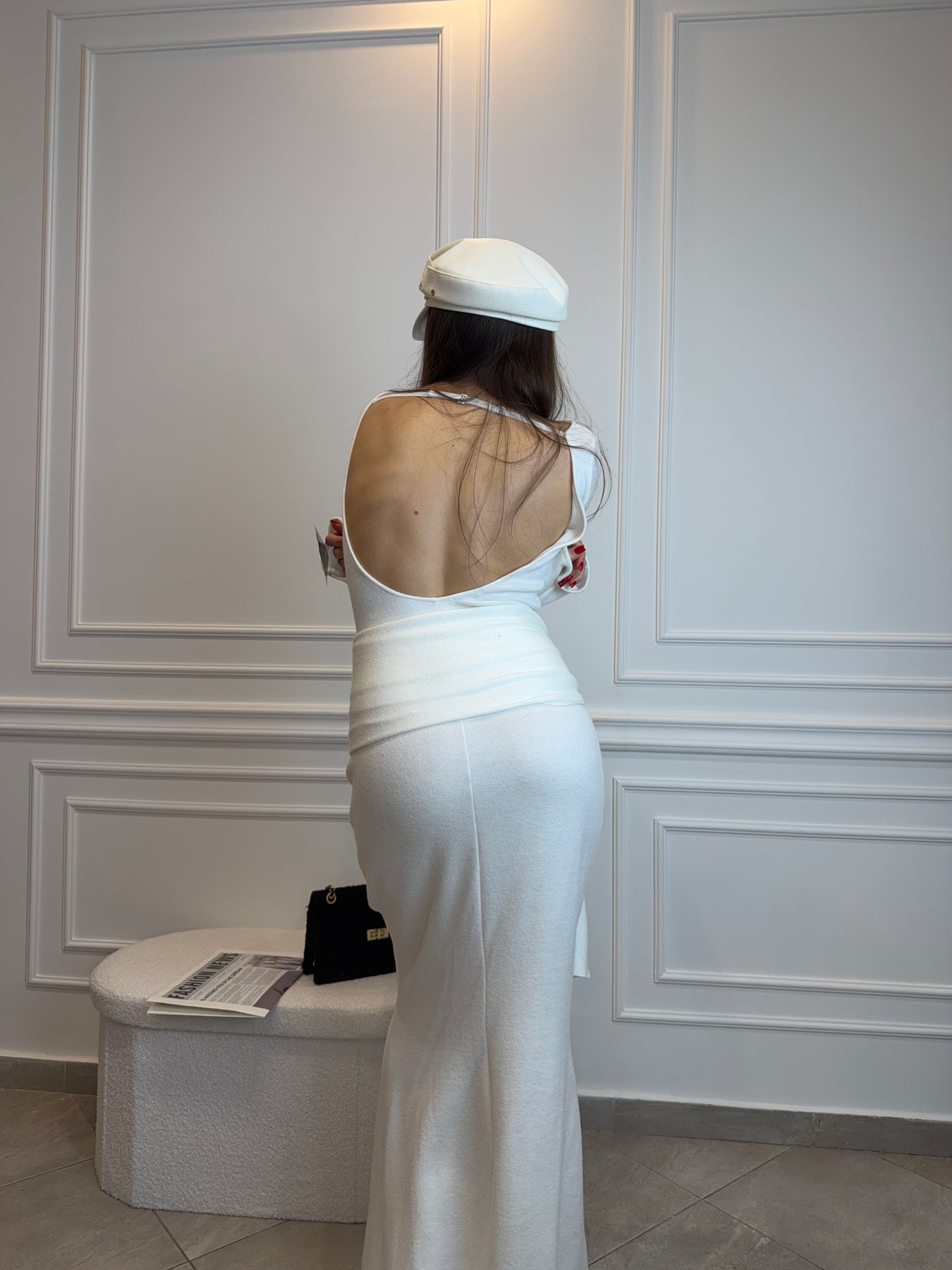 Sukienka Maxi z Długim Szalem – Belluci Biała