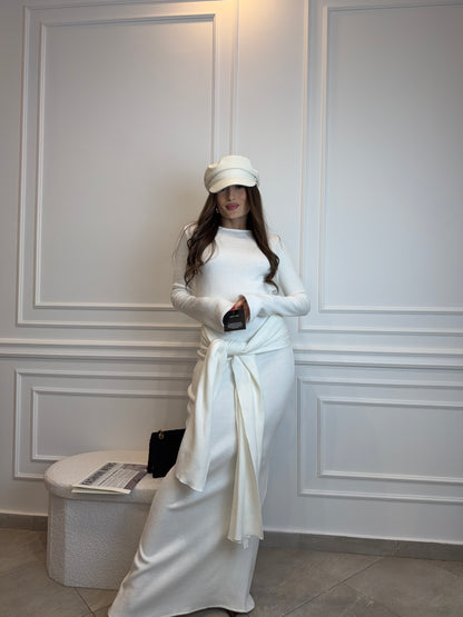 Sukienka Maxi z Długim Szalem – Belluci Biała