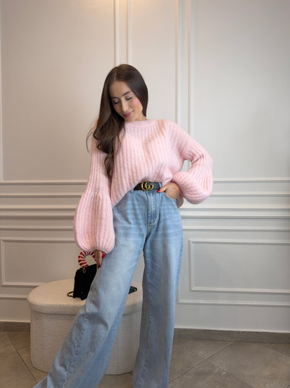 Różowy sweter z baby alpaki