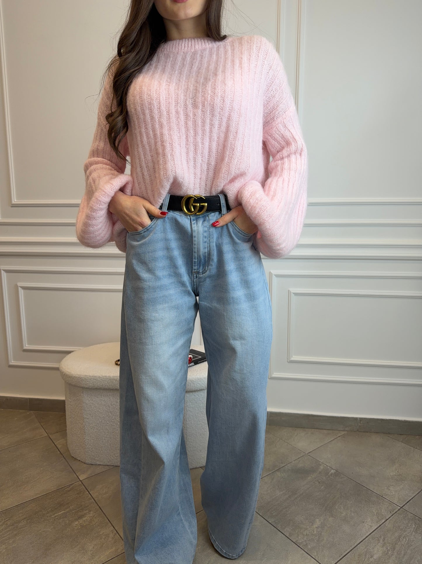 Jasne jeansy wide leg z elastanem