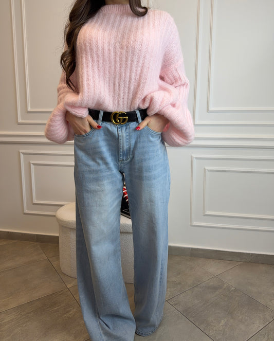 Jasne jeansy wide leg z elastanem