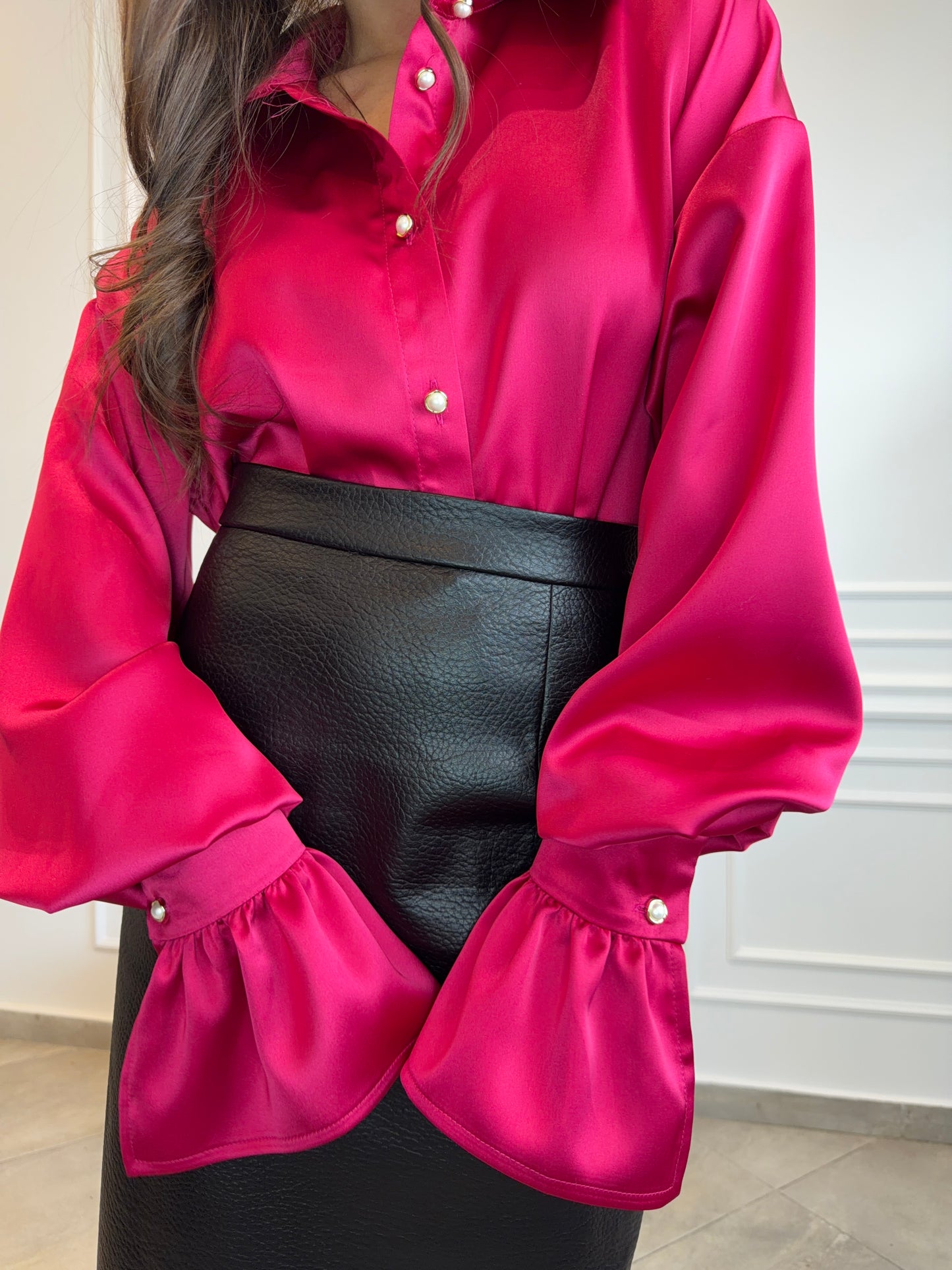 Elegancka satynowa koszula „Fuksja Elegancja”