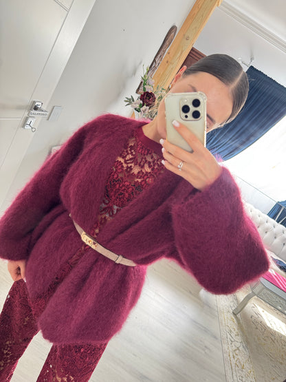 Kardigan z Kid Mohair w kolorze burgundowym