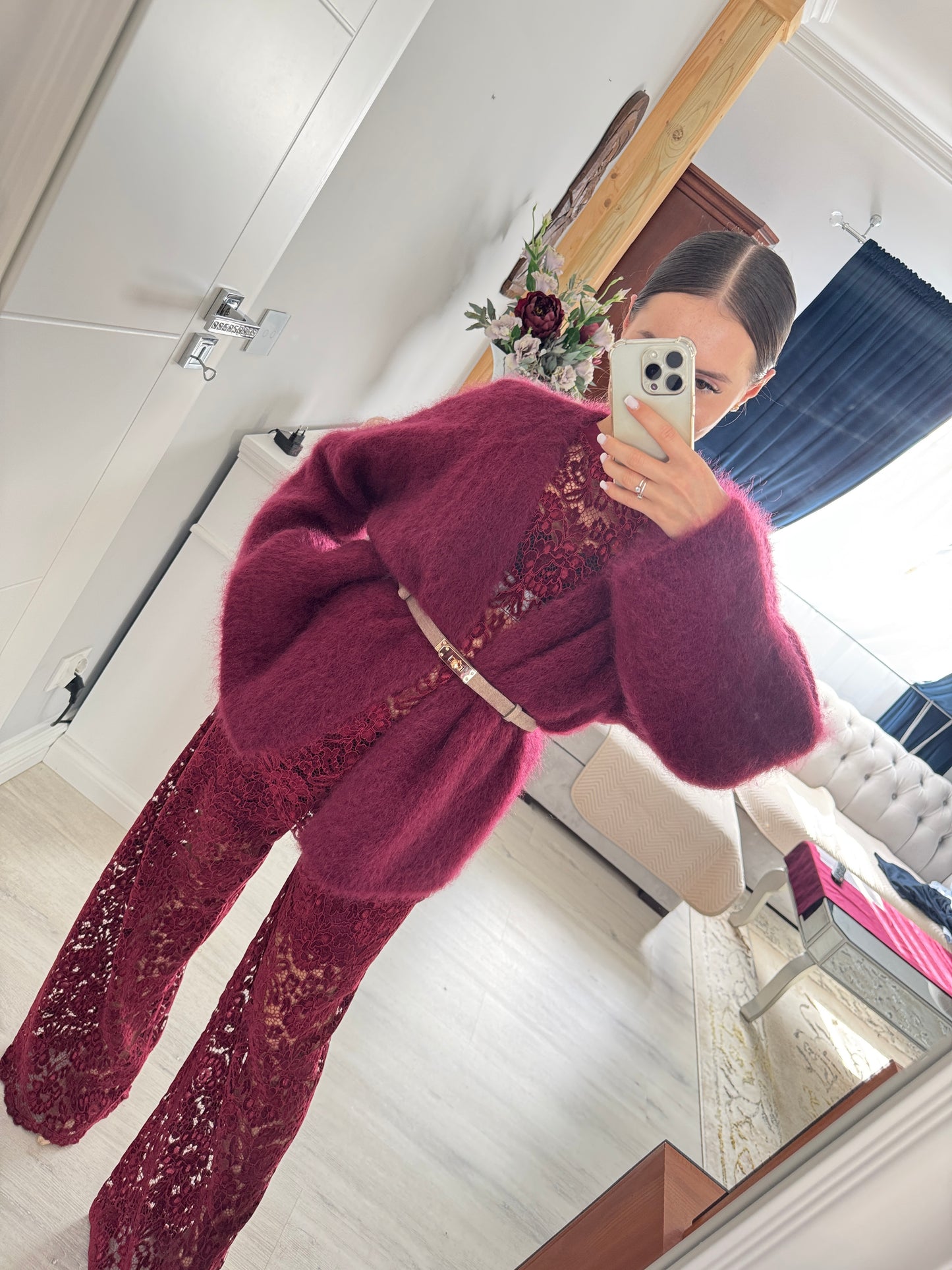 Kardigan z Kid Mohair w kolorze burgundowym