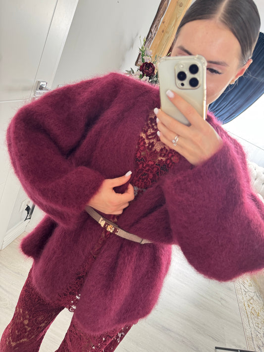 Kardigan z Kid Mohair w kolorze burgundowym