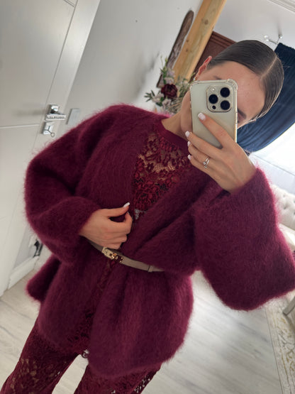 Kardigan z Kid Mohair w kolorze burgundowym