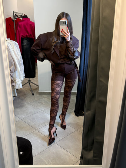 Koronkowe legginsy na palec z wszytymi spodenkami