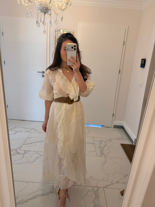 Sukienka Diana Boho Maxi z Koronką i Falbanami