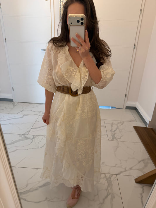 Sukienka Diana Boho Maxi z Koronką i Falbanami
