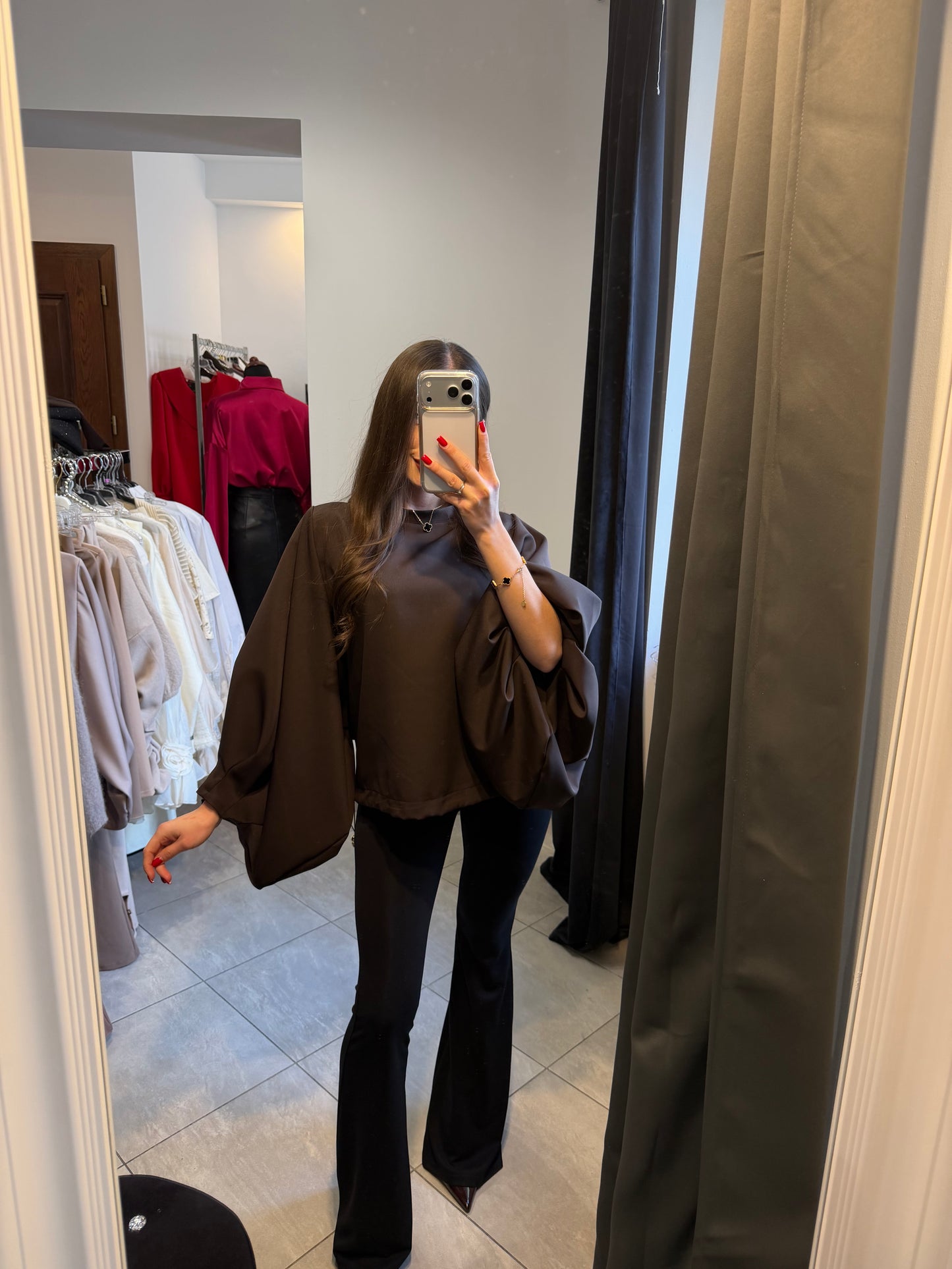 Bluzka z szerokimi rękawami – czekoladowy brąz