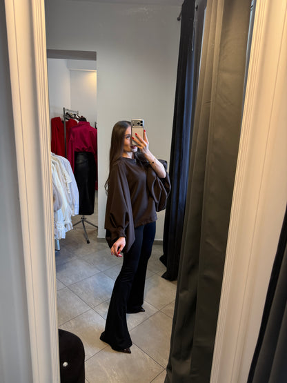 Bluzka z szerokimi rękawami – czekoladowy brąz