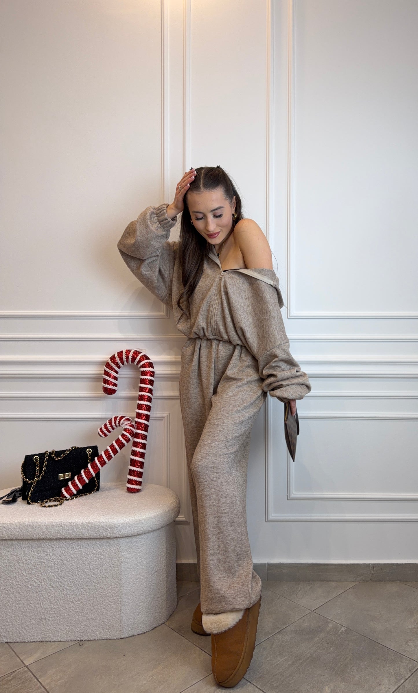 kombinezon z suwakiem w kolorze mocca