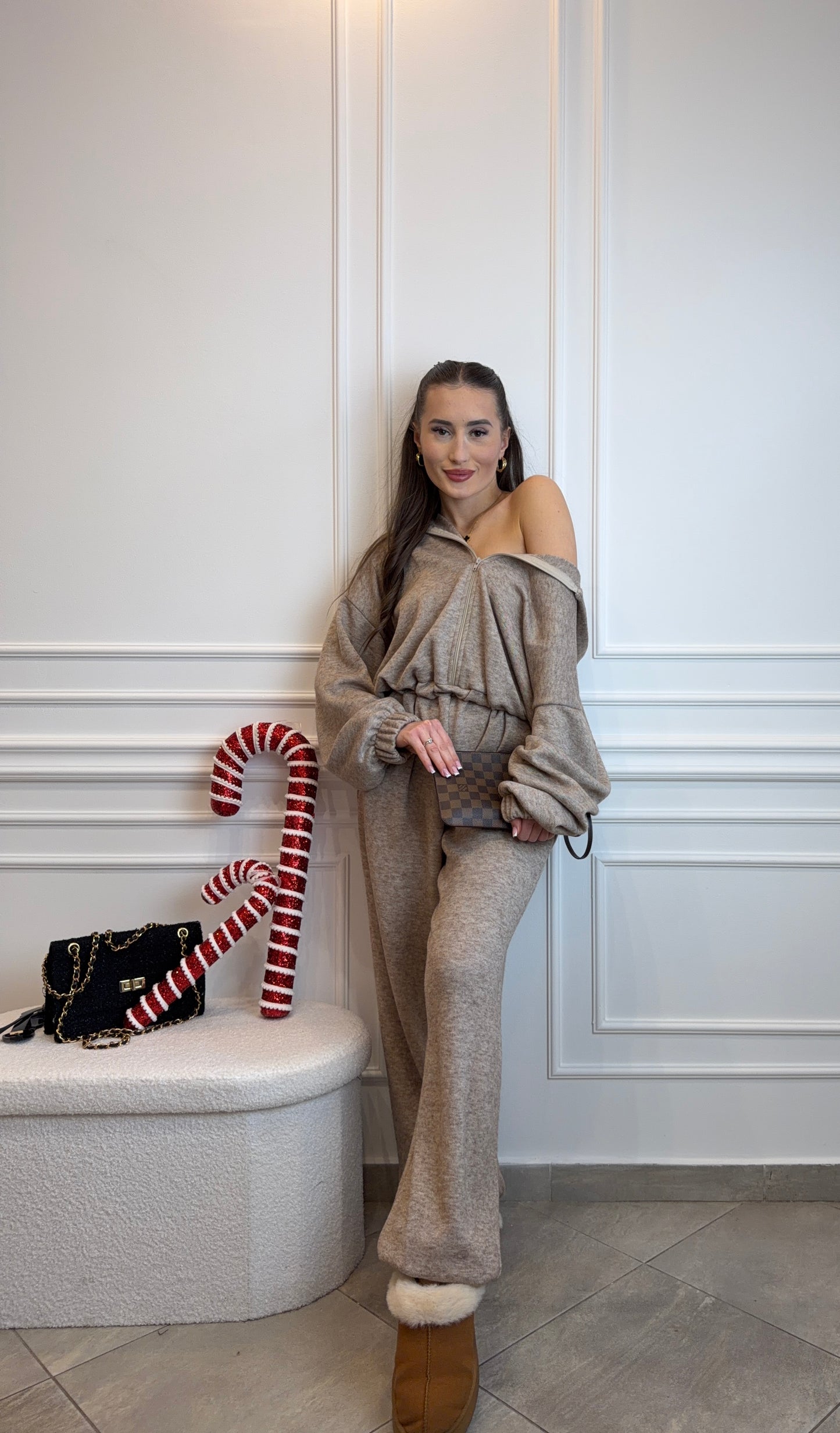 kombinezon z suwakiem w kolorze mocca