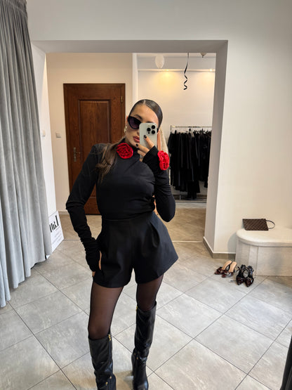 Eleganckie Czarne Szorty z Wysokim Stanem