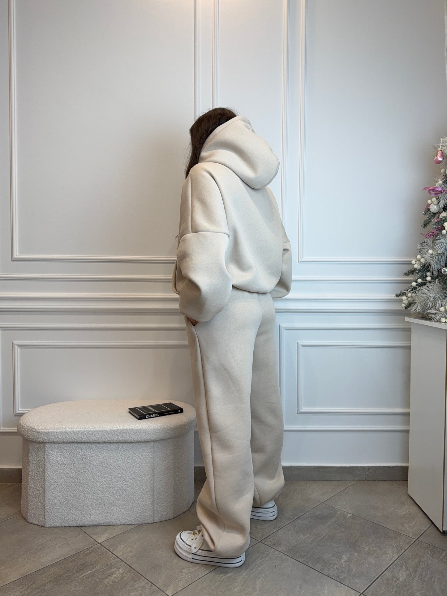 Beżowy komplet dresowy premium z bluzą oversize i spodniami
